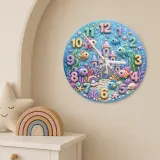 Magical Underwater Castle Kids Room Wall Clock | Pastel Ocean Fish Nursery Decor, Little Girl Bedroom Birthday Gift (13.6 inch / 34.5 cm)