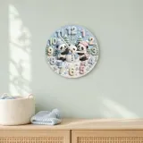 Winter Pandas Building Snowman Kids Room Wall Clock | Pastel Nursery Art, Unique Baby Shower Gift For Boys & Girls (13.6 inch / 34.5 cm)