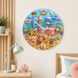 Ocean Animals Dessert Kids Room Wall Clock | Under The Sea Nursery Decor, Baby Boy Girl Birthday Gift (13.6 inch / 34.5 cm)