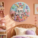 Pastel Ice Cream Truck Kids Room Wall Clock | Sweet Candyland Nursery Wall Decor, Cute Baby Girl Bedroom Birthday Gift (13.6 inch / 34.5 cm)