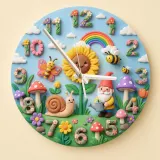Whimsical Garden Gnome Kids Room Wall Clock | Snail And Sunflower Nursery Decor, Baby Girl Shower Keepsake Present (13.6 inch / 34.5 cm)