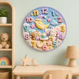 Bedtime Moon Animals Kids Room Wall Clock | Sleepy Bear Bunny Nursery Decor, Sweet Baby Shower Gift (13.6 inch / 34.5 cm)