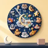 Space Animals & Planets Kids Room Wall Clock | Whimsical Night Sky Nursery Decor, Baby Shower And Birthday Present (13.6 inch / 34.5 cm)