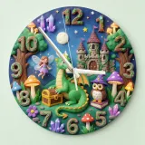Magical Dragon and Fairy Kids Room Wall Clock | Fantasy Castle Nursery Decor, Whimsical Storybook Birthday Gift Idea (13.6 inch / 34.5 cm)