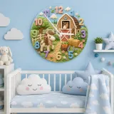 Cute Pony and Farm Barn Kids Room Wall Clock | Rustic Animal Nursery Decor, Baby Shower Gift for a Little Girls Room (13.6 inch / 34.5 cm)