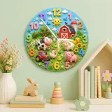 Farm Animals Barnyard Kids Room Wall Clock | Red Tractor Nursery Decor, Baby Boy Shower Gift & Playroom Keepsake Art (13.6 inch / 34.5 cm)