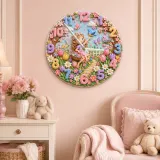 Whimsical Fairy Garden Kids Room Wall Clock | Pastel Floral Nursery Decor, Magical Little Girls Bedroom Decor Gift (13.6 inch / 34.5 cm)