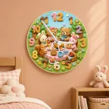Woodland Tea Party Kids Room Wall Clock | Bunny Bear Nursery Decor, Sweet Baby Shower Birthday Gift (13.6 inch / 34.5 cm)