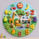 Safari Animals and Fruits Kids Room Wall Clock