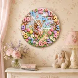 Whimsical Fairy Garden Kids Room Wall Clock | Pastel Floral Nursery Decor, Magical Little Girls Bedroom Decor Gift (13.6 inch / 34.5 cm)