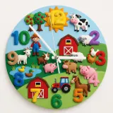 Colorful Farm Animals Kids Room Wall Clock