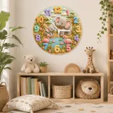 Safari Elephant & Flamingo Kids Room Wall Clock | Pastel Jungle Animal Nursery Decor, Beautiful Baby Shower Keepsake (13.6 inch / 34.5 cm)