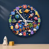 Galaxy Space Train Kids Room Wall Clock | Astronaut Nursery Decor, Little Boy Bedroom Baby Shower & Birthday Gift (13.6 inch / 34.5 cm)