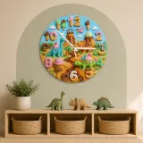 Dinosaur Volcano Kids Room Wall Clock | Candyland Nursery Decor, Little Boy Birthday Gift Keepsake (13.6 inch / 34.5 cm)