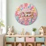 Pastel Candy Carousel Kids Room Wall Clock | Cute Animal Nursery Decor, Sweet Baby Girl Bedroom Birthday Gift Idea (13.6 inch / 34.5 cm)