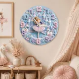 Winter Princess Ballerina Kids Room Wall Clock | Fairy Tale Castle Nursery Decor, Swan Theme Gift For Little Girls (13.6 inch / 34.5 cm)