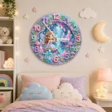 Magical Fairy and Crystal Cave Kids Room Wall Clock | Enchanted Pastel Nursery Decor, Whimsical Girls Room Gift Art (13.6 inch / 34.5 cm)