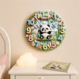 Whimsical Panda on Swing Kids Room Wall Clock | Cute Pastel Woodland Nursery Decor, Baby Shower Gift for Boys & Girls (13.6 inch / 34.5 cm)