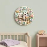 Little Painter Panda Kids Room Wall Clock | Pastel Floral Nursery Decor, Baby Girl Bedroom Birthday Gift Keepsake (13.6 inch / 34.5 cm)