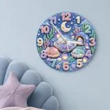 Sleeping Pastel Fish Kids Room Wall Clock | Dreamy Underwater Nursery Decor, Baby Girl Shower Gift & Room Makeover (13.6 inch / 34.5 cm)