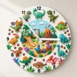 Dinosaur Playground Kids Room Wall Clock | Cute T-Rex Nursery Decor, Playroom Wall Art, Little Boy Birthday Gift Idea (13.6 inch / 34.5 cm)