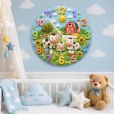 Farm Animal Cow Family Kids Room Wall Clock | Rustic Red Barn Nursery Decor, Baby Shower Gift For Boys And Girls Room (13.6 inch / 34.5 cm)