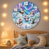 Whimsical Winter Wonderland Penguin Kids Room Wall Clock | Aurora Sky Nursery Decor, Beautiful Baby Shower Keepsake (13.6 inch / 34.5 cm)