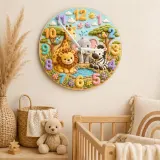Safari Jungle Animals Kids Room Wall Clock | Cute Lion Elephant Nursery Decor, Unique Baby Shower Gifts for Newborns (13.6 inch / 34.5 cm)