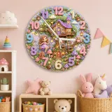 Enchanted Fairy Treehouse Kids Room Wall Clock | Magical Woodland Nursery Decor, Little Girl Birthday Keepsake Gift (13.6 inch / 34.5 cm)