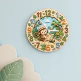 Safari Monkey Explorer Kids Room Wall Clock | Jungle Adventure Nursery Decor, Baby Shower Gift, Little Boy Keepsake (13.6 inch / 34.5 cm)