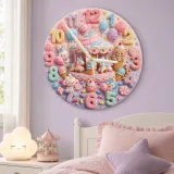 Pastel Candy Carousel Kids Room Wall Clock | Cute Animal Nursery Decor, Sweet Baby Girl Bedroom Birthday Gift Idea (13.6 inch / 34.5 cm)