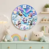 Whimsical Winter Wonderland Penguin Kids Room Wall Clock | Aurora Sky Nursery Decor, Beautiful Baby Shower Keepsake (13.6 inch / 34.5 cm)