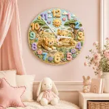 Playful Safari Cheetahs Kids Room Wall Clock | Jungle Animal Nursery Decor, Birthday Keepsake Gift For Boys & Girls (13.6 inch / 34.5 cm)