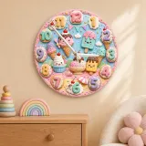 Ice Cream Sweet Treats Kids Room Wall Clock | Pastel Dessert Nursery Decor, Little Girl Birthday Gift (13.6 inch / 34.5 cm)