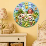 Farm Animal Cow Family Kids Room Wall Clock | Rustic Red Barn Nursery Decor, Baby Shower Gift For Boys And Girls Room (13.6 inch / 34.5 cm)