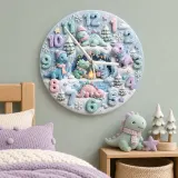 Cozy Winter Dinosaur Kids Room Wall Clock
