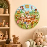 Woodland Animal Waffle Kids Room Wall Clock | Forest Picnic Nursery Decor, Baby Shower Birthday Gift (13.6 inch / 34.5 cm)