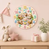 Pastel Monkey Birthday Kids Room Wall Clock | Cute Safari Animal Nursery Decor, Sweet Baby Shower Gift For Children (13.6 inch / 34.5 cm)