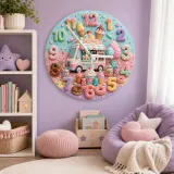 Pastel Ice Cream Truck Kids Room Wall Clock | Sweet Candyland Nursery Wall Decor, Cute Baby Girl Bedroom Birthday Gift (13.6 inch / 34.5 cm)