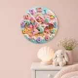 Pastel Mermaid & Sweet Treats Kids Room Wall Clock | Kawaii Candy Beach Nursery Decor, Cute Little Girls Bedroom Gift (13.6 inch / 34.5 cm)