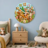 Woodland Waffle Picnic Kids Room Wall Clock | Forest Animal Nursery Decor, Baby Shower Birthday Gift (13.6 inch / 34.5 cm)
