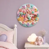 Pastel Mermaid & Sweet Treats Kids Room Wall Clock | Kawaii Candy Beach Nursery Decor, Cute Little Girls Bedroom Gift (13.6 inch / 34.5 cm)