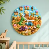 Dinosaur Ice Cream Kids Room Wall Clock | Volcano Nursery Decor, Little Boy Birthday Gift Keepsake (13.6 inch / 34.5 cm)