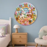 Unicorn Candy Castle Kids Room Wall Clock | Rainbow Nursery Decor, Magical Little Girl Birthday Gift (13.6 inch / 34.5 cm)