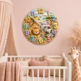 Safari Jungle Animals Kids Room Wall Clock | Cute Lion Elephant Nursery Decor, Playroom Baby Shower Boy Girl Gift (13.6 inch / 34.5 cm)