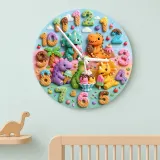 Dinosaur Ice Cream Party Kids Room Wall Clock | Colorful Nursery Decor, Little Boy Birthday Gift (13.6 inch / 34.5 cm)
