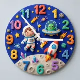 Outer Space Astronaut Kids Room Wall Clock | Alien Rocket Nursery Decor, Baby Boy Bedroom Birthday Gift Idea Keepsake (13.6 inch / 34.5 cm)