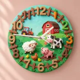 Farm Animals Barnyard Kids Room Wall Clock | Cute Red Tractor Nursery Decor, Unique Baby Boy Shower Gift Keepsake (13.6 inch / 34.5 cm)