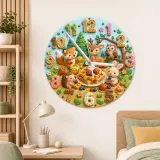 Woodland Waffle Picnic Kids Room Wall Clock | Forest Animal Nursery Decor, Baby Shower Birthday Gift (13.6 inch / 34.5 cm)