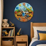 Construction Trucks Kids Room Wall Clock | Excavator Nursery Decor, Little Builder Boy Bedroom Playroom Art Keepsake (13.6 inch / 34.5 cm)